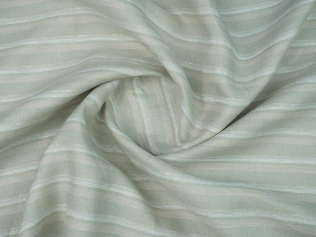 Cavalero Premium 100% Pure Linen 60 Lea | White With Pista Stripes available at The fashion Fabric